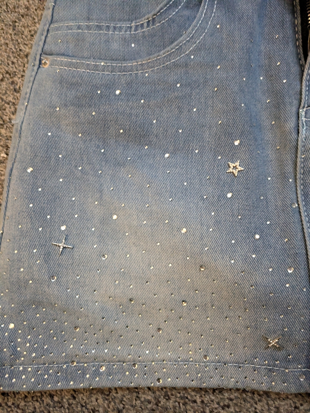 BRAND NEW Rainbow Shops Blue Denim Mini Skirt with Star Studs - Picture 4 of 4